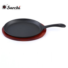 Cast Iron  Skillet sizzling plate With Wooden Base Fajita pan